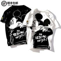 Tide brand Mickey Mouse couple short sleeve T-shirt Summer ins harbor wind trend loose size cotton cotton half sleeve mens body shirt