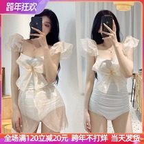 Thailand cute retro swimsuit fairy wind Net red thin chest conservative skirt one-piece swimsuit female two-piece