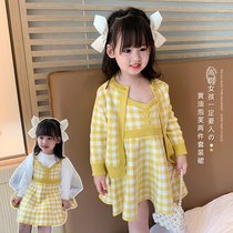 Girl Knit Suit Dress 2022 Spring New Korean Version Ocean Gas Casual 100 Hitch Female plaid two sets of skirts