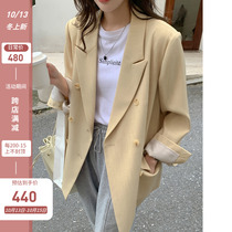 Goose yellow blazer female Korean version 2021 autumn loose small man fashion temperament Joker small suit women tide
