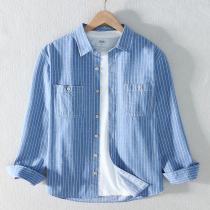 Rich Bird Day Ensemble Striped Denim Shirt Man Long Sleeve Full Cotton Spring Summer Style Casual Retro Loose Half Sleeve Shirt Tide