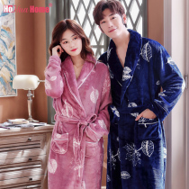 Nightgown couple pajamas female autumn and winter thick flannel long cute bathrobe male coral velvet spring and autumn large size