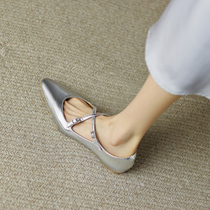 French elegant gas silver cross tip with tip Mary Jane shoes 2022 new shallow flat soles