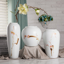 Jingdezhen hand-painted ceramic vase three-piece set decoration modern simple living room art flower store decoration accessories