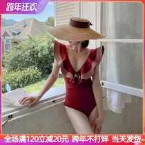 Thailand ruffles new swimsuit womens one-piece sexy belly thin ins small breasts gather hot spring Australia holiday