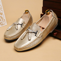 Chao brand Bean shoes 2021 new mens leather trend golden summer British Korean version of one pedal lazy shoes men