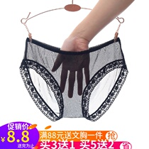 New sexy womens underwear lace full transparent file crotch hazy mesh low waist hollow large size briefs women