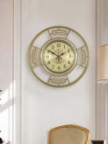 Metal large wall clock living room home fashion new Chinese style light luxury decorative clock solid copper color atmospheric simple wall watch