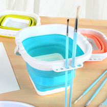 Large square silicone brush bucket portable folding pen holder retractable multifunctional childrens art pen