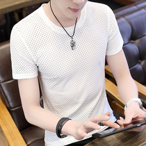 Rich Birds new summer ice silk short-sleeved t-shirt mens Korean version of the round neck self-cultivation trend hollow half-sleeved top tide brand