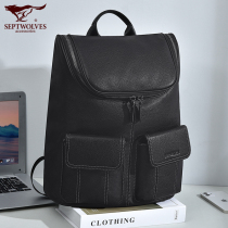 Seven Wolves Double Shoulder Bag Men Waterproof Backpack Genuine Leather Business Light Fashion Large Capacity Commute Brief Computer Bag