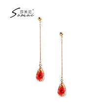 sumni Samini 18K gold gold 925 silver drops real flower earrings female personality long temperament socialite tide