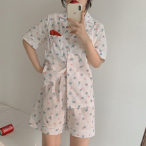 VIRRI CIAGA sweet girl line ~ hipster pajamas female summer lapel age reduction flower bud pocket set