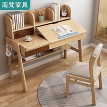 Solid wood childrens desk student study table adjustable lifting desk bookshelf combined modern home color table and chairs