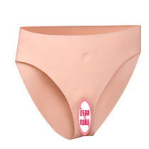 Pseudo-girl panties CD big guy can insert silicone to wear fake leather pants 3D fake vagina pants mens cross-dressing supplies