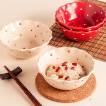 ezicok Japanese cute polka dot salad bowl Ceramic soup bowl Noodle bowl Family tableware set Household large bowl plate