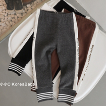 Korean baby childrens clothing side letter leggings 2021 autumn new mens and womens childrens baby slim long pants