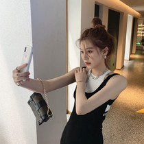 2021 summer new in Europe and America to close the slim hanging tight fake two dress female letters