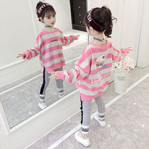 Childrens sweaters 2021 spring new girls  long-sleeved tops spring and autumn new Korean version of the big childrens fashion trend clothes