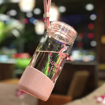 Creative trend glass pink girl heart rope portable net red water Cup ins female student Flamingo Cup