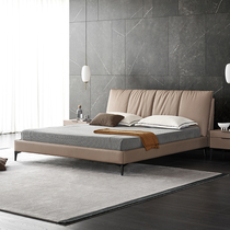 Italian leather bed Modern simple minimalist double master bedroom Light luxury bed Nordic first layer cowhide soft bag bed Wedding bed