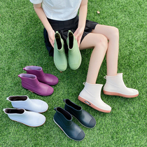 Summer Sweet fashion Exterior Wearing Short Drum Rain Shoes Women Waterproof Non-slip Rain Boots New soft-bottom kitchen Buy Vegetable Water Shoes