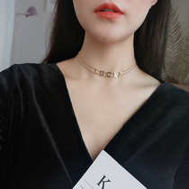 Light luxury ins double letter necklace female Net Red fashion personality LUCKY choker advanced neck jewelry tide