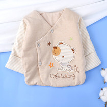 Baby warm coat thickened cotton clothes cotton cotton cotton cotton cotton for birth baby 0 - 3 newborn baby half - backcoat autumn and winter pure cotton
