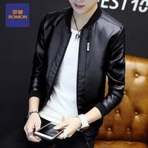 men's romance leather spring autumn thin slim black biker collar jacket top cowhide men's coat