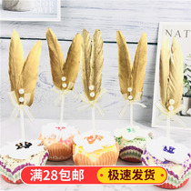 Golden Feather Birthday Cake Decoration Plugin Baked Goods Plug-in Net Red Sweet Table Decoration