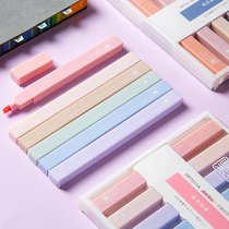 Collectors soft head highlighter set Morandi retro color eye protection light color solid solid Japanese note drawing key marker pen yellow soft color two-color solid double head hand account marker pen