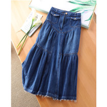 Heavy Industry Ten Piece Splice Giant Soft Cotton Vintage Blue Women High Waist A Long Denim Skirt 67645