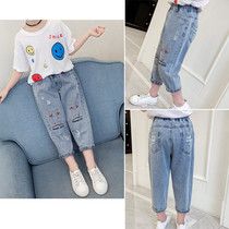 Mens and womens childrens clothing 2021 spring new simple washed buffalo pants childrens foreign style net red casual pants 5865