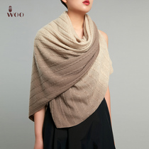 Wu woo new small cable shawl gradient color cashmere winter dual-use scarf shawl scarf womens long soft