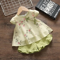 Baby girl summer Hanfu 1-3 years old Baby 2 girls super Western style retro ancient Tang style fashionable two-piece skirt suit