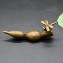 Pure Copper Micro-Sculpted Retro Lotus Root Lotus Root Dragonfly Tea Track Small Pendulum Pieces Bronze Ware Fine Work Artwork Miscellaneous Pieces Ancient Play small bronzes