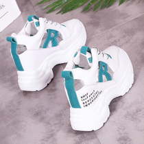 Inner height-increasing white shoes womens 2019 autumn Korean version of the wild openwork breathable height-increasing womens shoes net thick bottom Daddy shoes