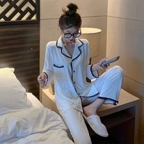 Pajamas female spring autumn thin cotton silk two-piece set long sleeve ins Wind 2021 New Tide cardigan home clothes