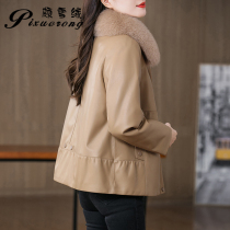 Haining leather down jacket short for women in the winter of 2022 new leather jacket female sheepskin fur coat