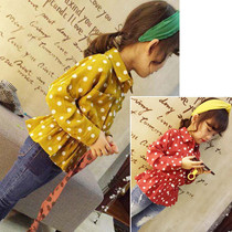 2021 Autumn New Korean version of the girl temperament small wave dot foreign style small lapel waist Lotus shirt 4099