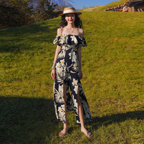 Sanya tourism wear photo clothes shoulder beach skirt super fairy seaside vacation wide leg pants slim long skirt women