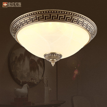 Macro lamp New Chinese all - copper ceiling lamp LED bedroom lamp retro balcony study room round copper lamp