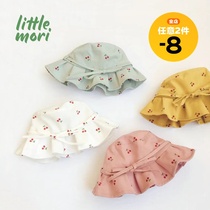 Cute fairy childrens small cherry pleated lace basin hat spring and summer new Korean version of the female baby sunshade fisherman hat