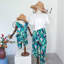 Summer resort style original forest parent-child clothing cotton linen fashion mother womens children parent-child pants hipster