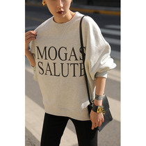 Mogas 丨 INS tide street shot letter printing retro round neck loose gray sweater female spring and autumn