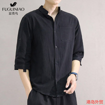 Fugui bird white shirt male short sleeve 2021 new loose big code fat sub linen linen cotton linen 70% lining clothes