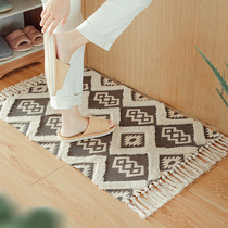 Nordic Streaming Su Cotton Thread Woven Ground Mat Rug Tuft Non-slip Domestic Bedroom Bedside Blanket Bed Front Footbed Rectangle