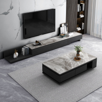 Italian style rock plate TV cabinet tea table combination modern minimalist Nordic wind small family type telescopic marble ground cabinet furnishings