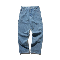 Trendy brand loose jeans mens straight hip-hop dad pants washed old street trend wild European and American high street