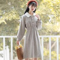 Tide brand Ocnltiy spring and autumn retro French niche bellflower skirt sweet temperament slim long-sleeved thickened dress